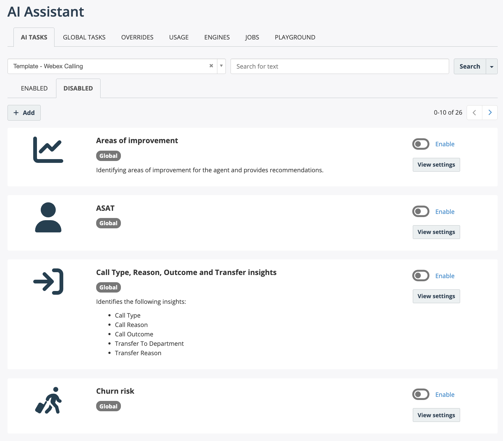 AI Tasks - Disabled list