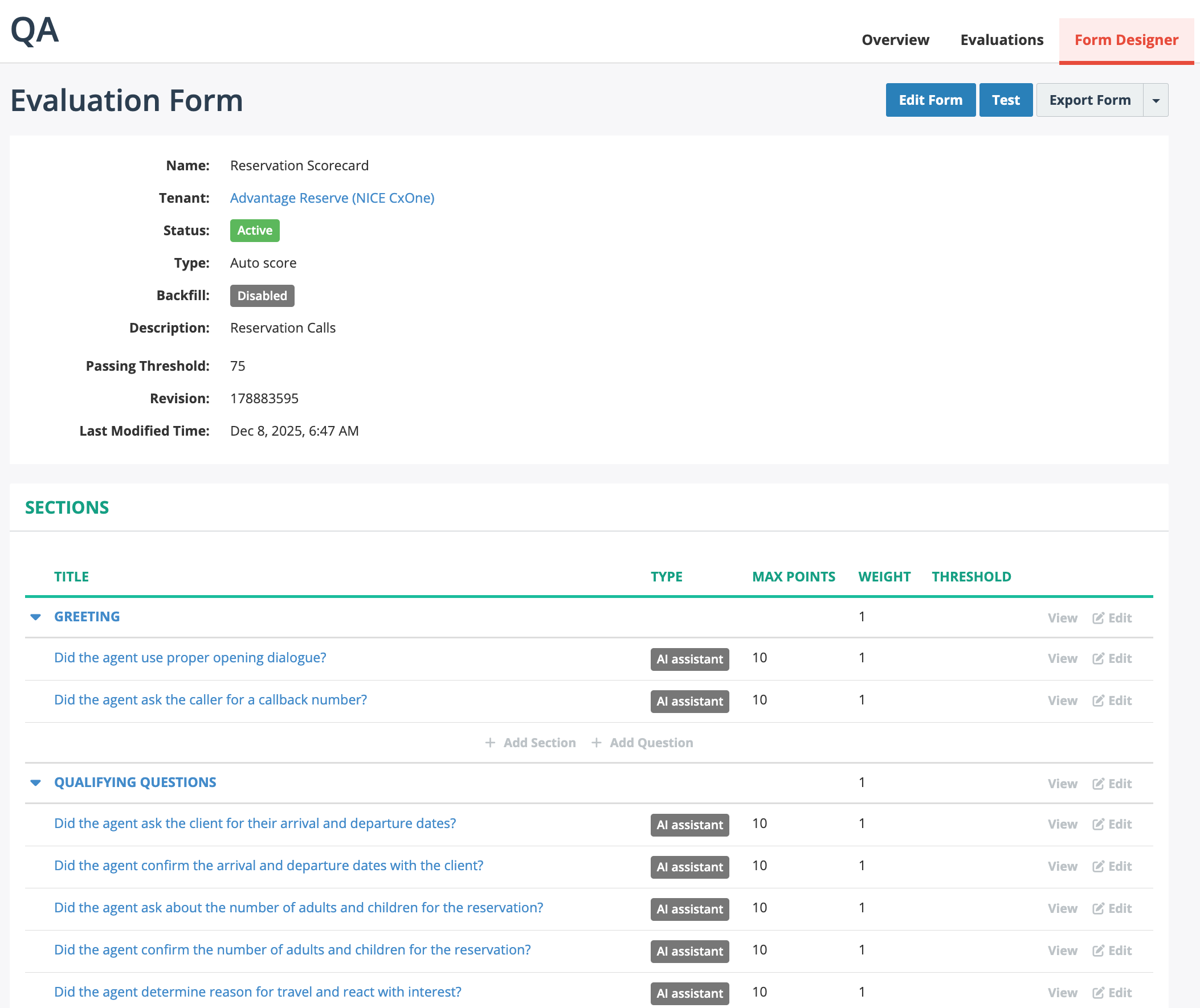 Auto QA Form View