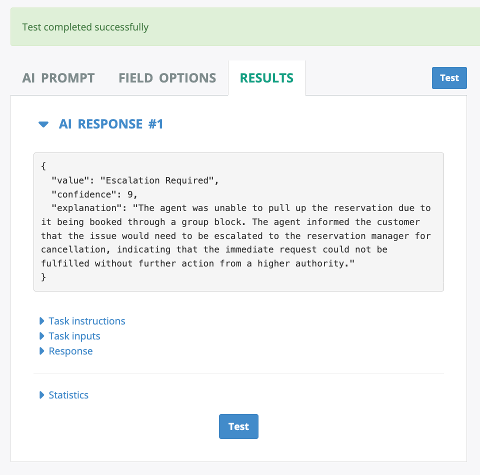Test AI Prompt - Experiment results
