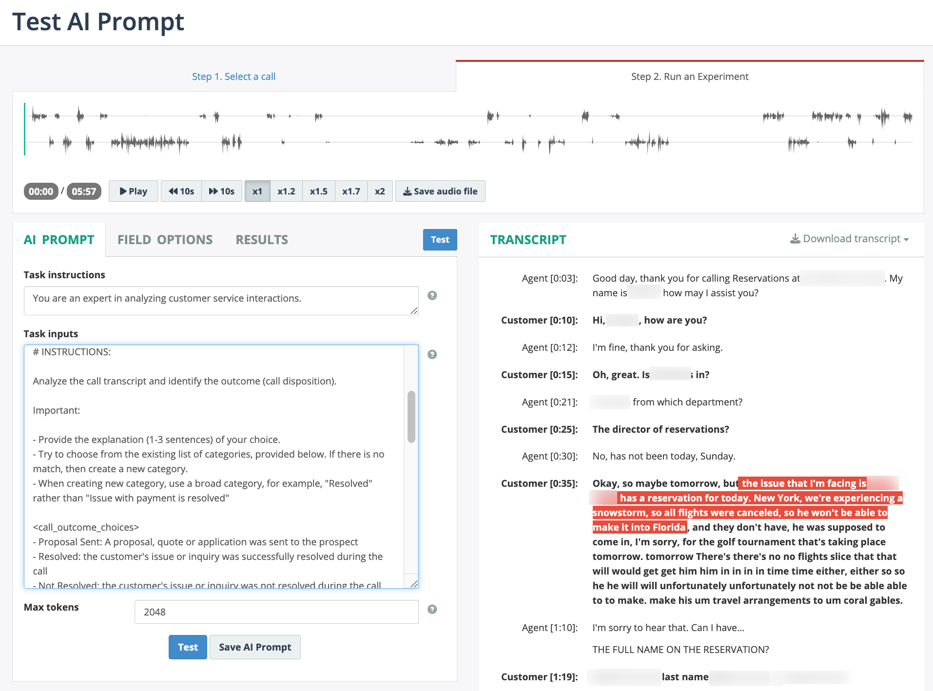 Test AI Prompt - Run experiment