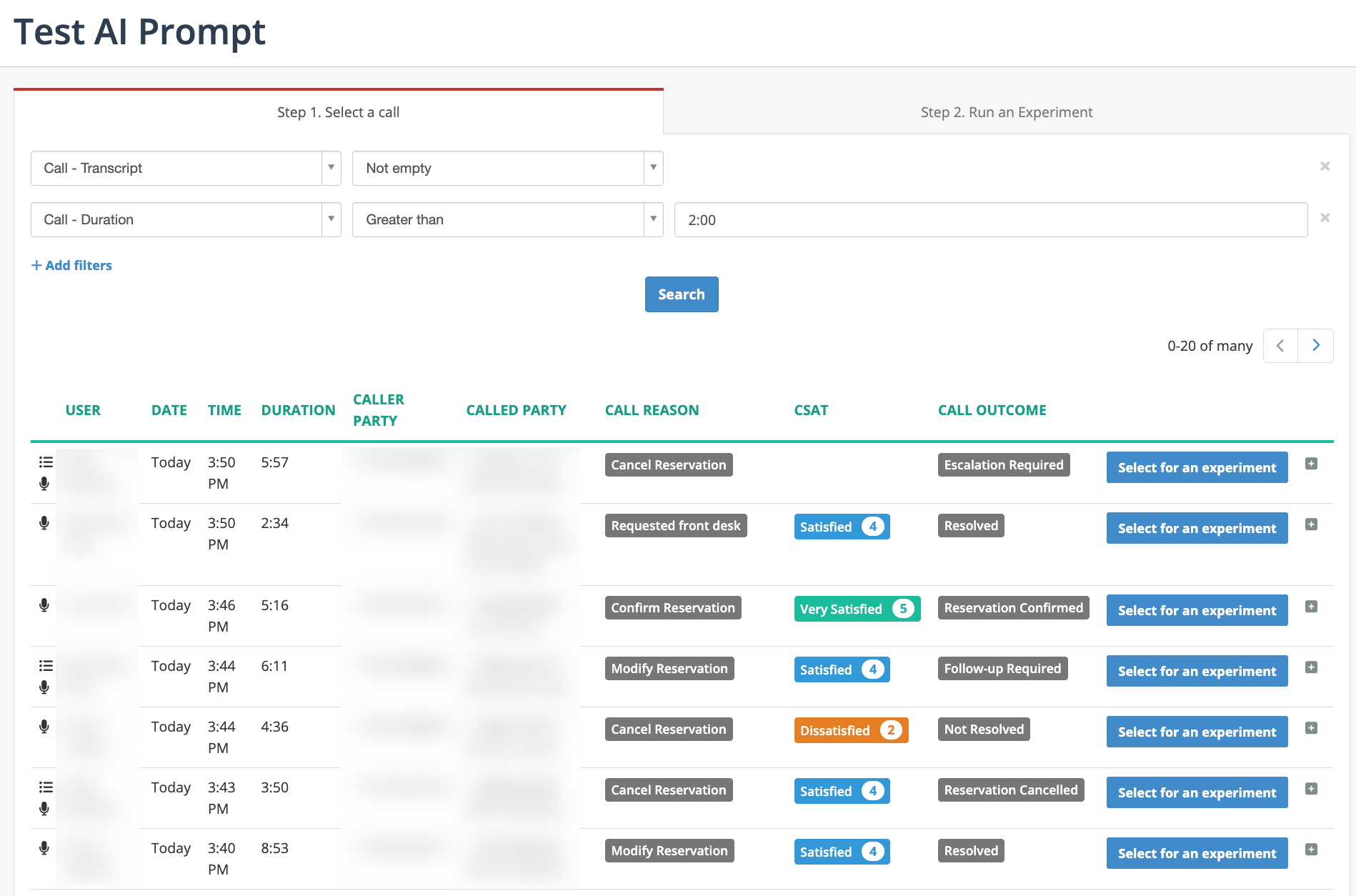 Test AI Prompt - Select call