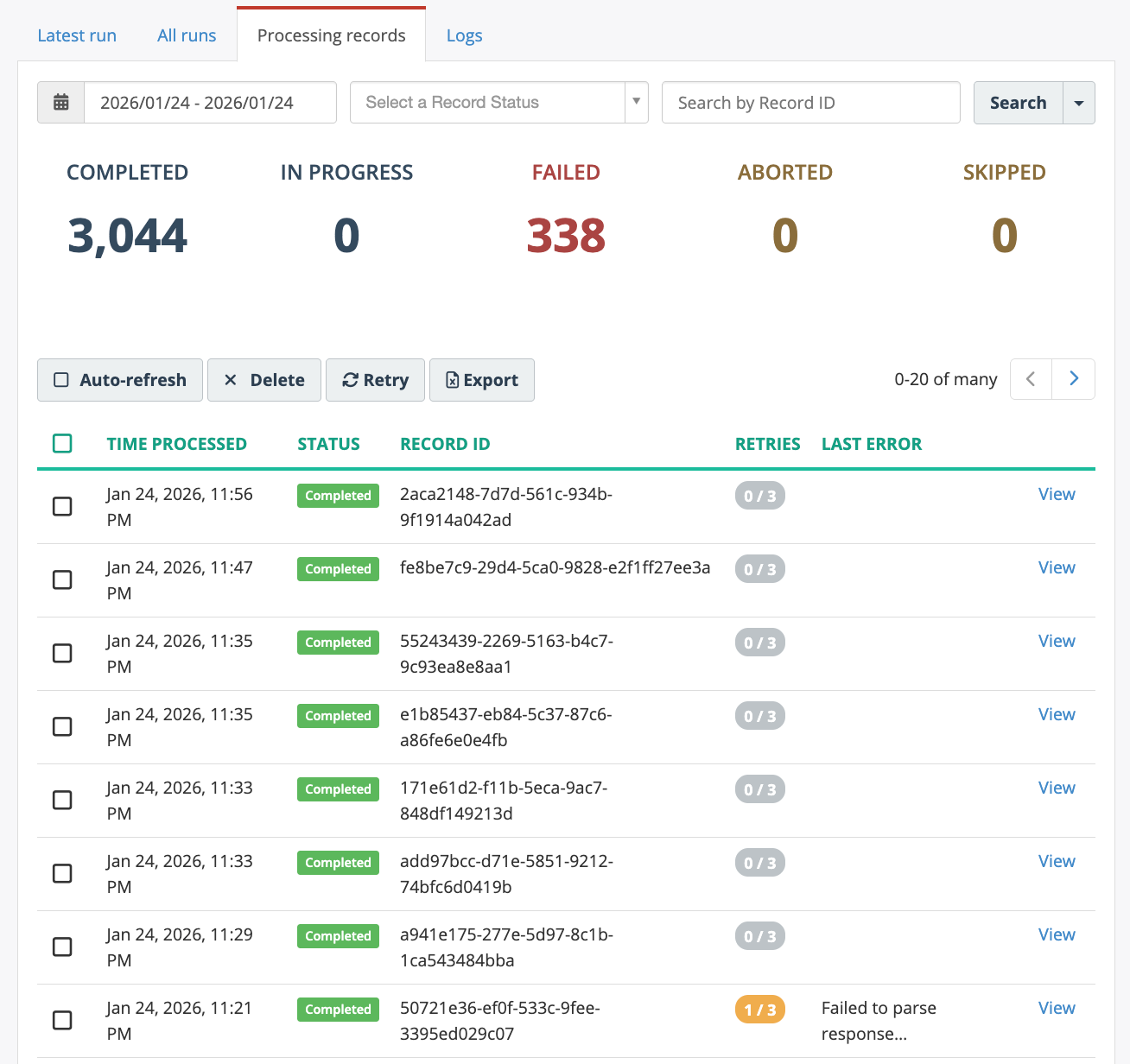 AI Assistant Job - Processing Records