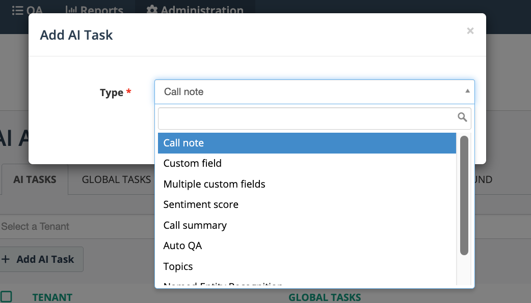 AI Task type selection