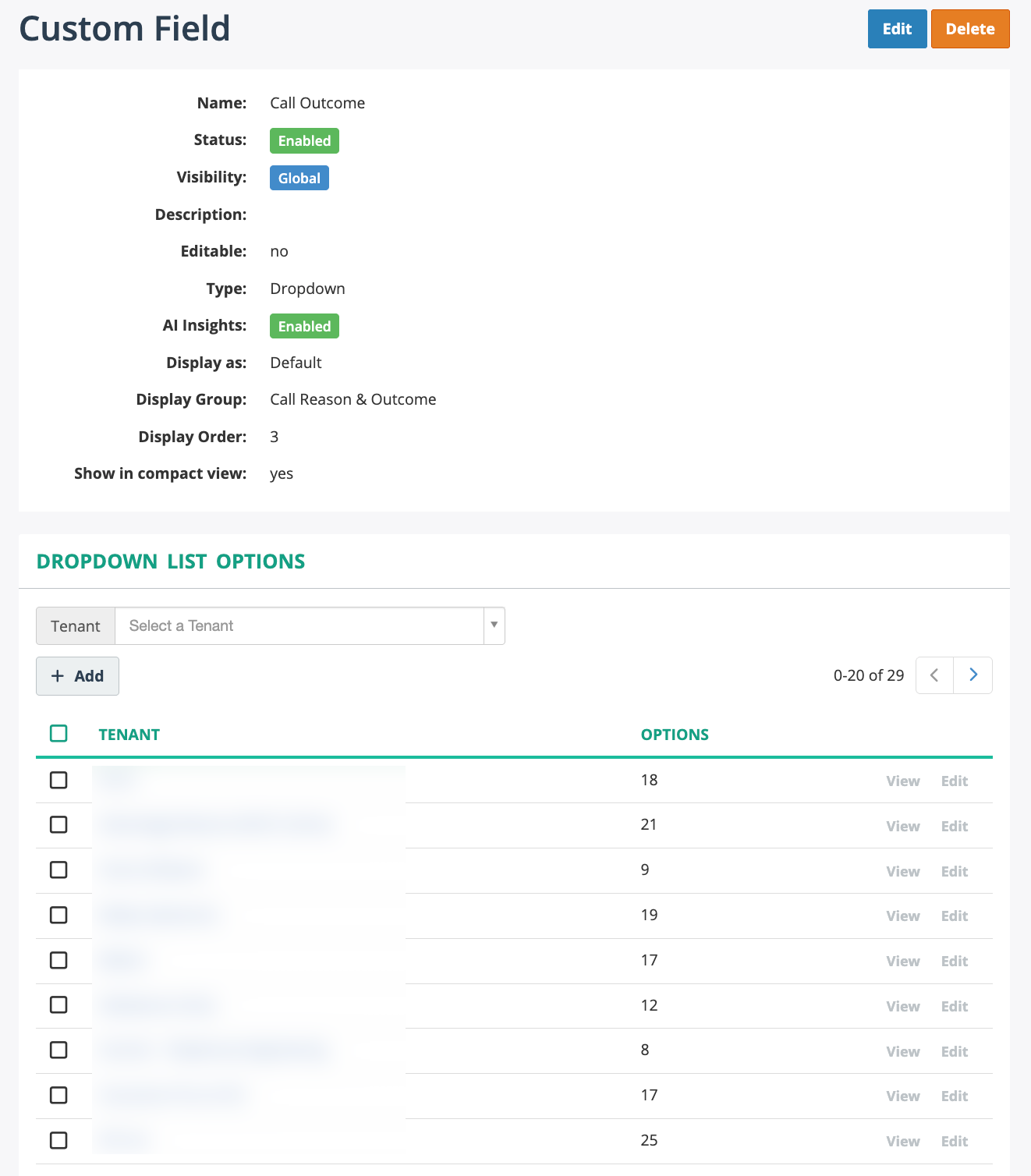 Custom Field - Dropdown tenant options