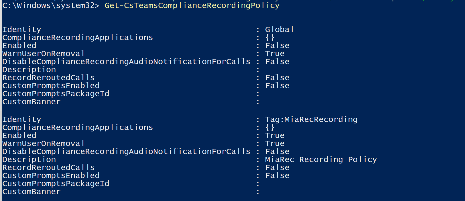 Get-CsTeamsComplianceRecordingPolicy