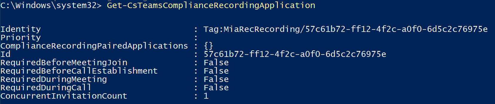 Get-CsTeamsComplianceRecordingApplication