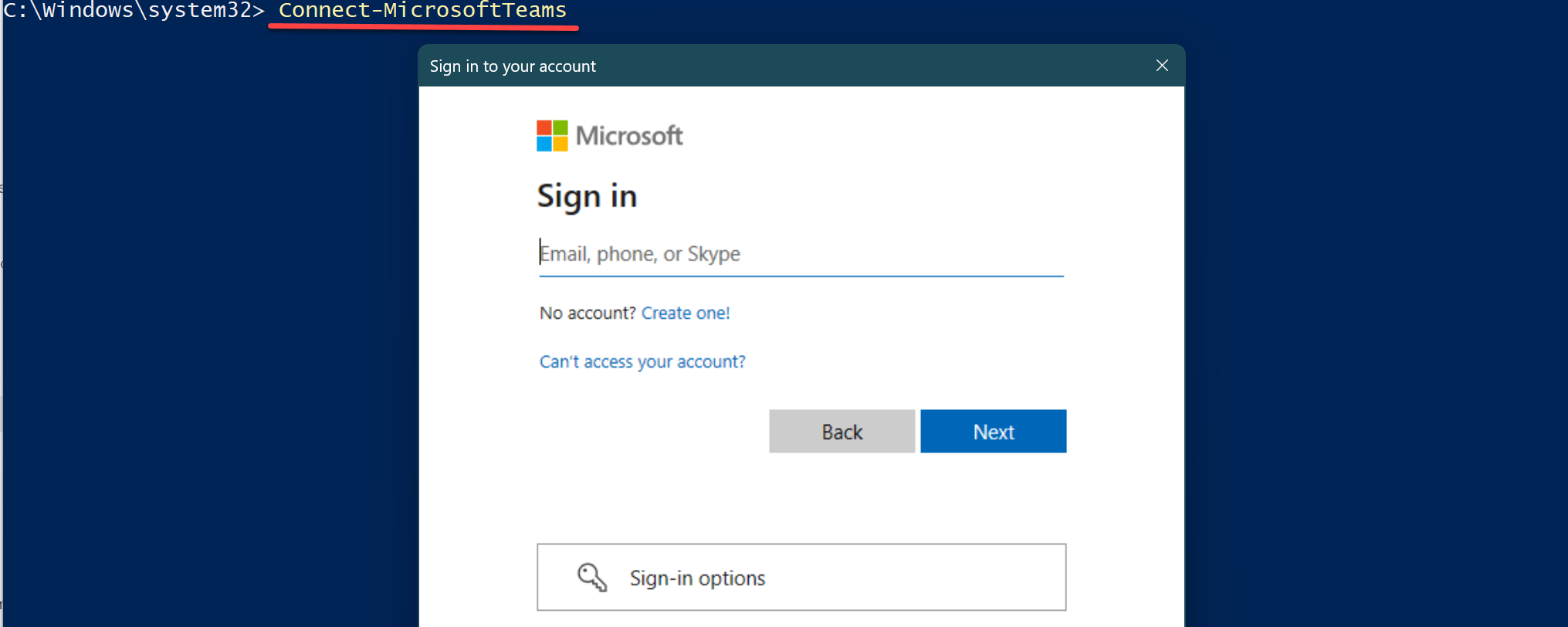 Connect-MicrosoftTeams