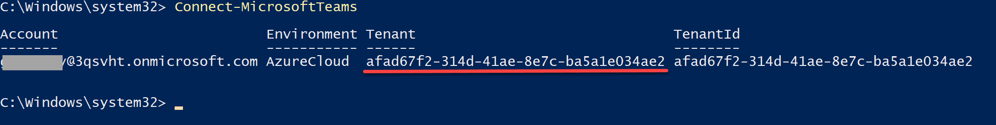 Connect-MicrosoftTeams Success