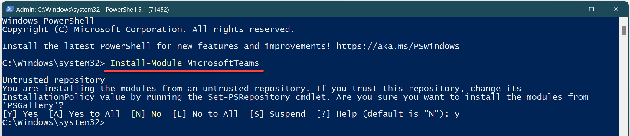 Install-Module MicrosoftTeams