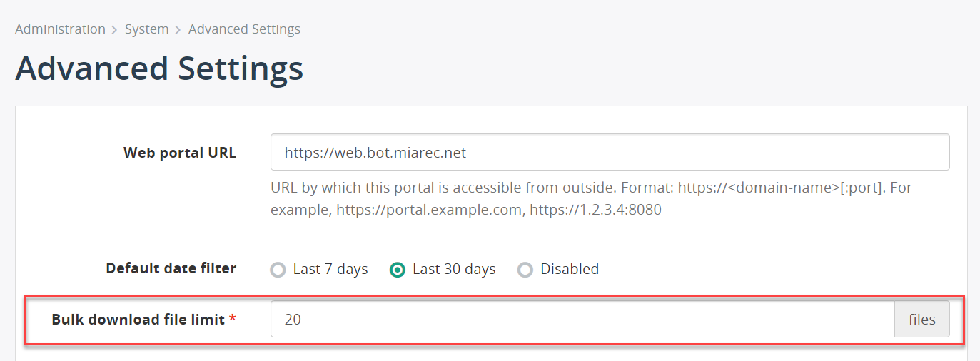 Bulk download file limit setting