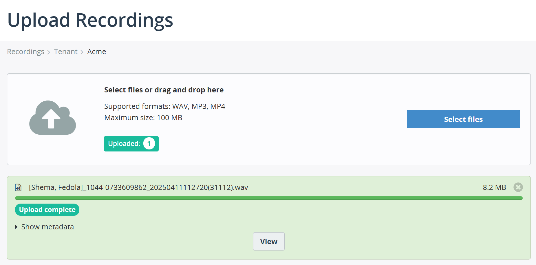 Upload calls