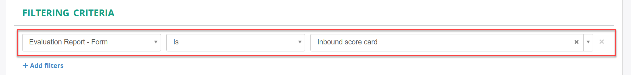 Call Summary - Filter by Evaluation Form