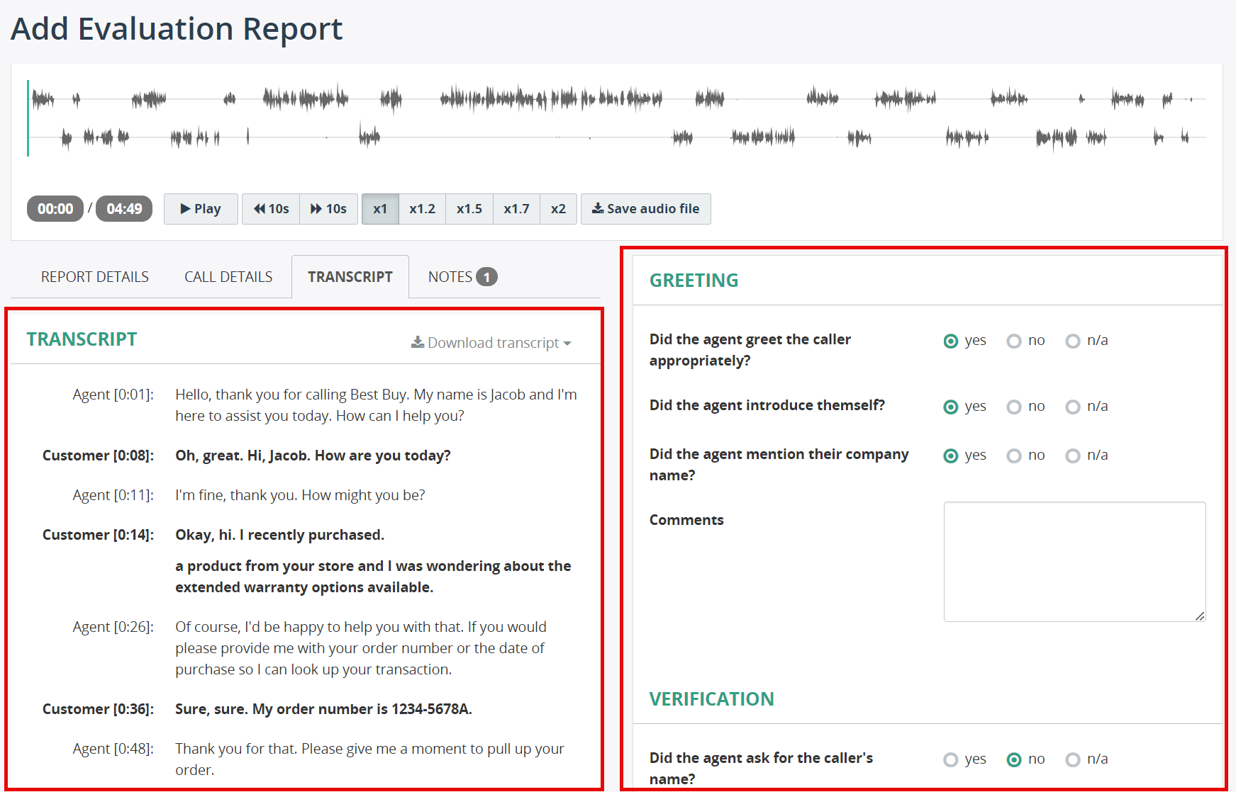 View transcript during manual evaluation