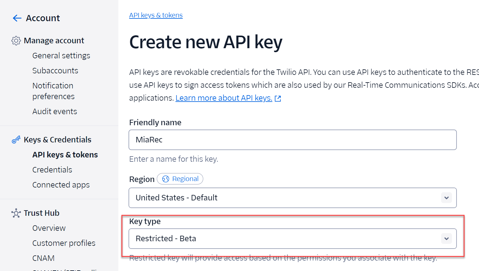 Create API key