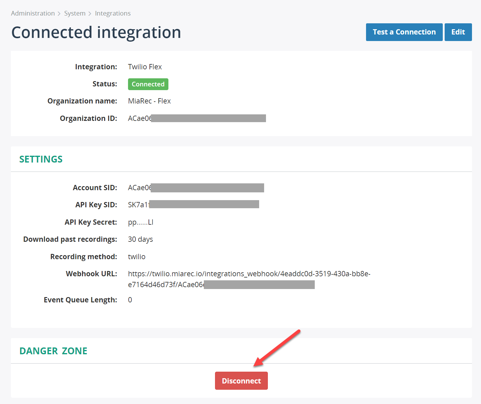 MiaRec - Disconnect from Twilio Flex