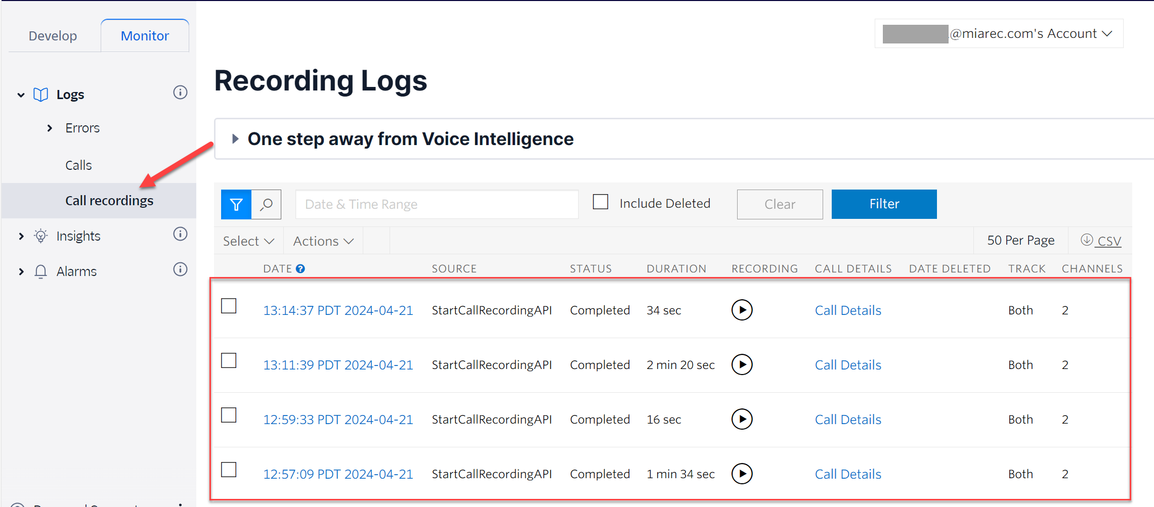 Twilio Monitor Logs Call Recordings